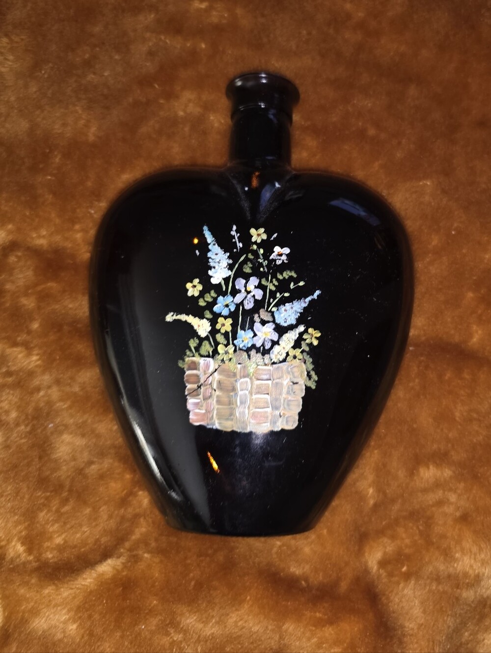 Vintage 1970s Paul Masson Hand Painted amber glass heart-shaped bottle